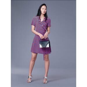 Diane von Furstenberg Savilla Chainlink Ruffle Front Wrap Dress 100% Silk Size 6